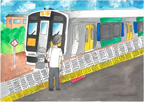 駅に停車した水郡線