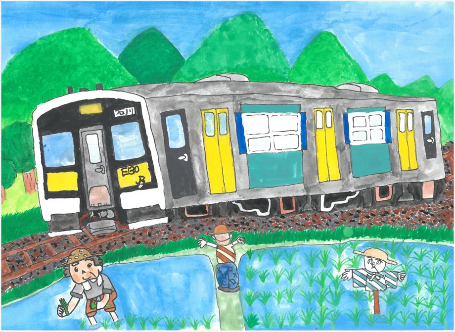 田植えの中を走る水郡線